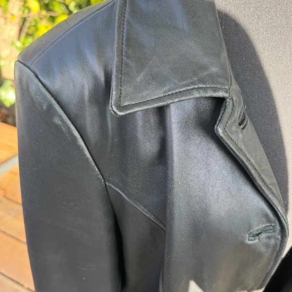 Y2K/90s Vintage DANIER Black Leather Coat | Structured Shoulders | Women's Sz M - Picture 7 of 15